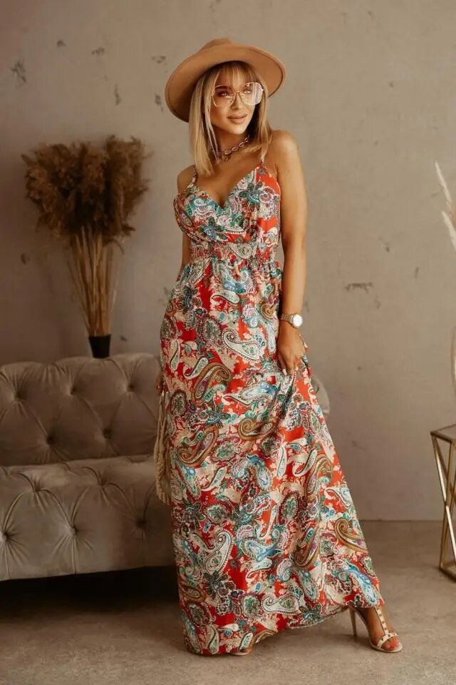 Boho maxi jurk met bloemenpatroon voor de zomer