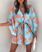 Zomerkleed met V-hals en ruche mouwen — afbeelding 17