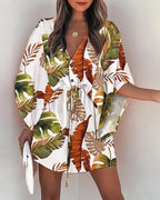 Zomerkleed met V-hals en ruche mouwen