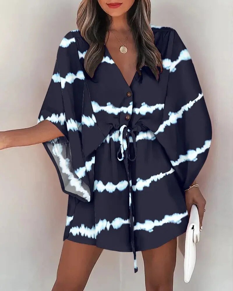 Zomerkleed met V-hals en ruche mouwen