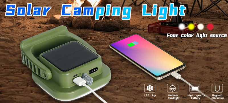 80w LED zonne-oplaadbare campinglamp met magneet en zoomfunctie