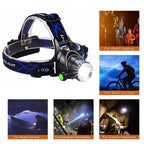 LED hoofdlamp met zoom & oplaadbare accu voor buitenactiviteiten