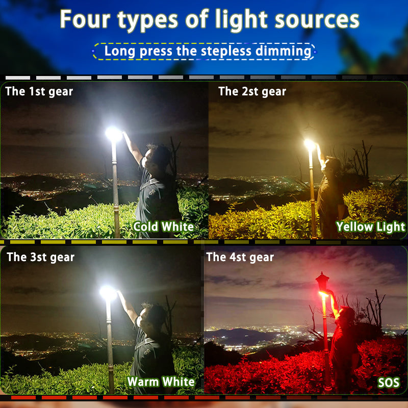 80w LED zonne-oplaadbare campinglamp met magneet en zoomfunctie