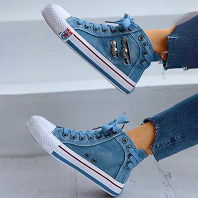 Hoge denim dames sneakers