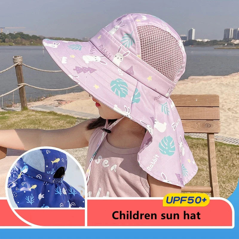 Kinder zonnehoed met upf 50+ - brede rand en verstelbare kinband