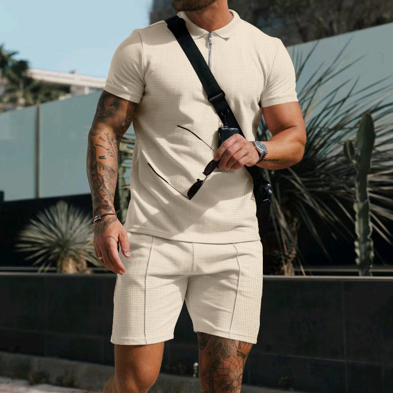 Heren zomerset met knoopoverhemd en korte broek