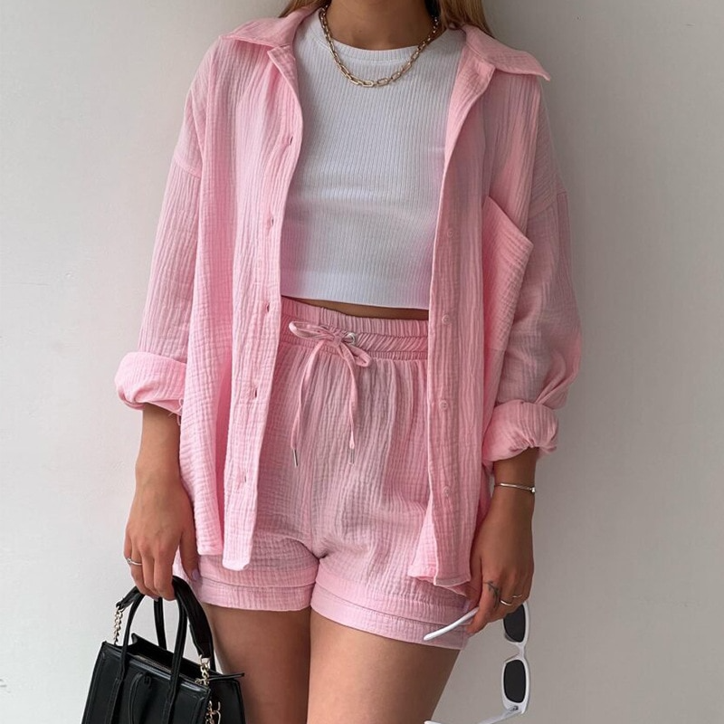 Ademend katoen co-ord-set voor dames