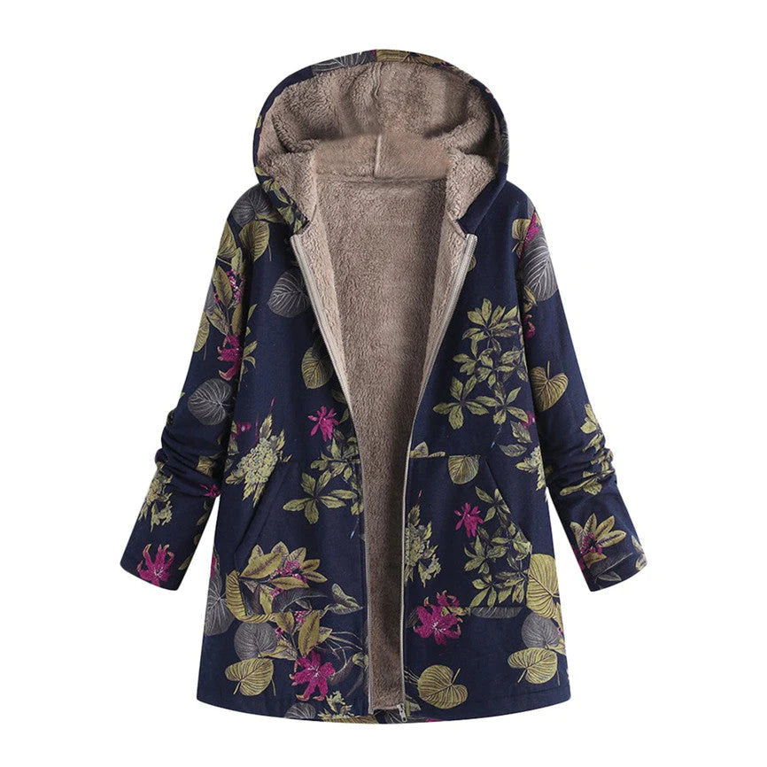 Grace | Dameswinterjas met bloemenprint en capuchon