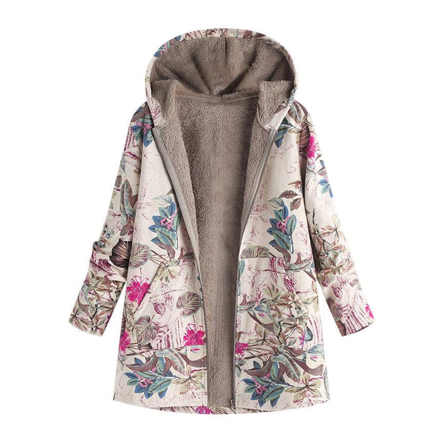 Prescilla | Dameswinterjas met bloemenprint en verstelbare capuchon
