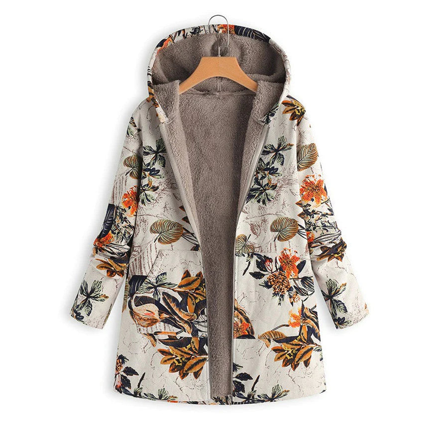 Prescilla | Dameswinterjas met bloemenprint en verstelbare capuchon