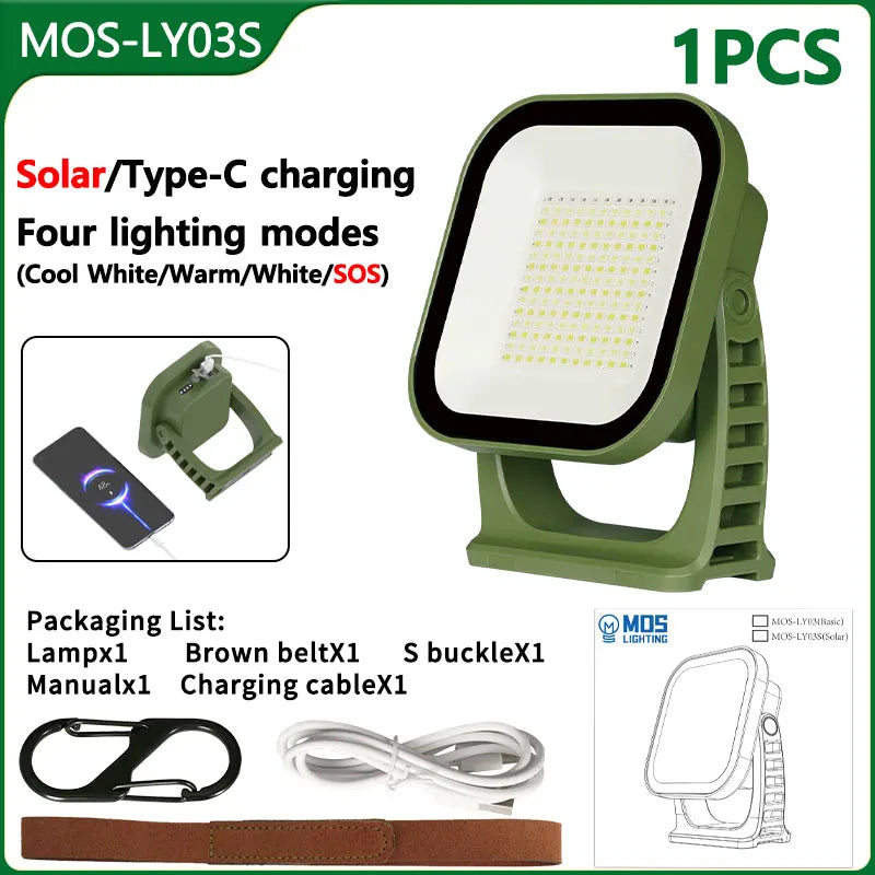 80w LED zonne-oplaadbare campinglamp met magneet en zoomfunctie