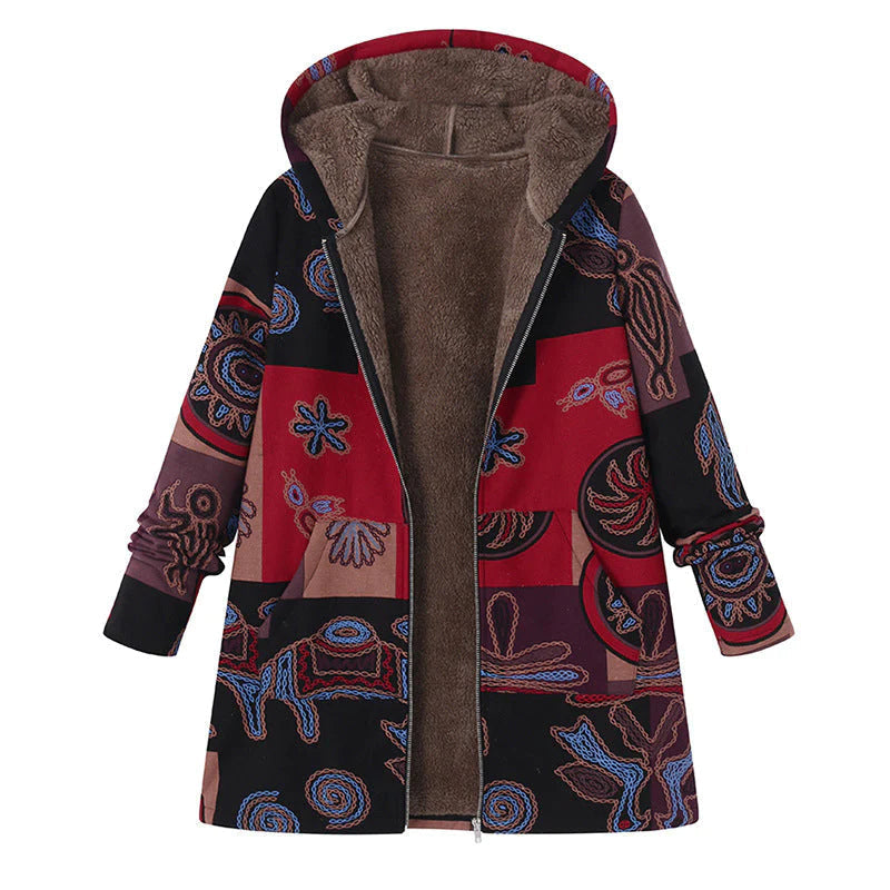 Prescilla | Dameswinterjas met bloemenprint en verstelbare capuchon