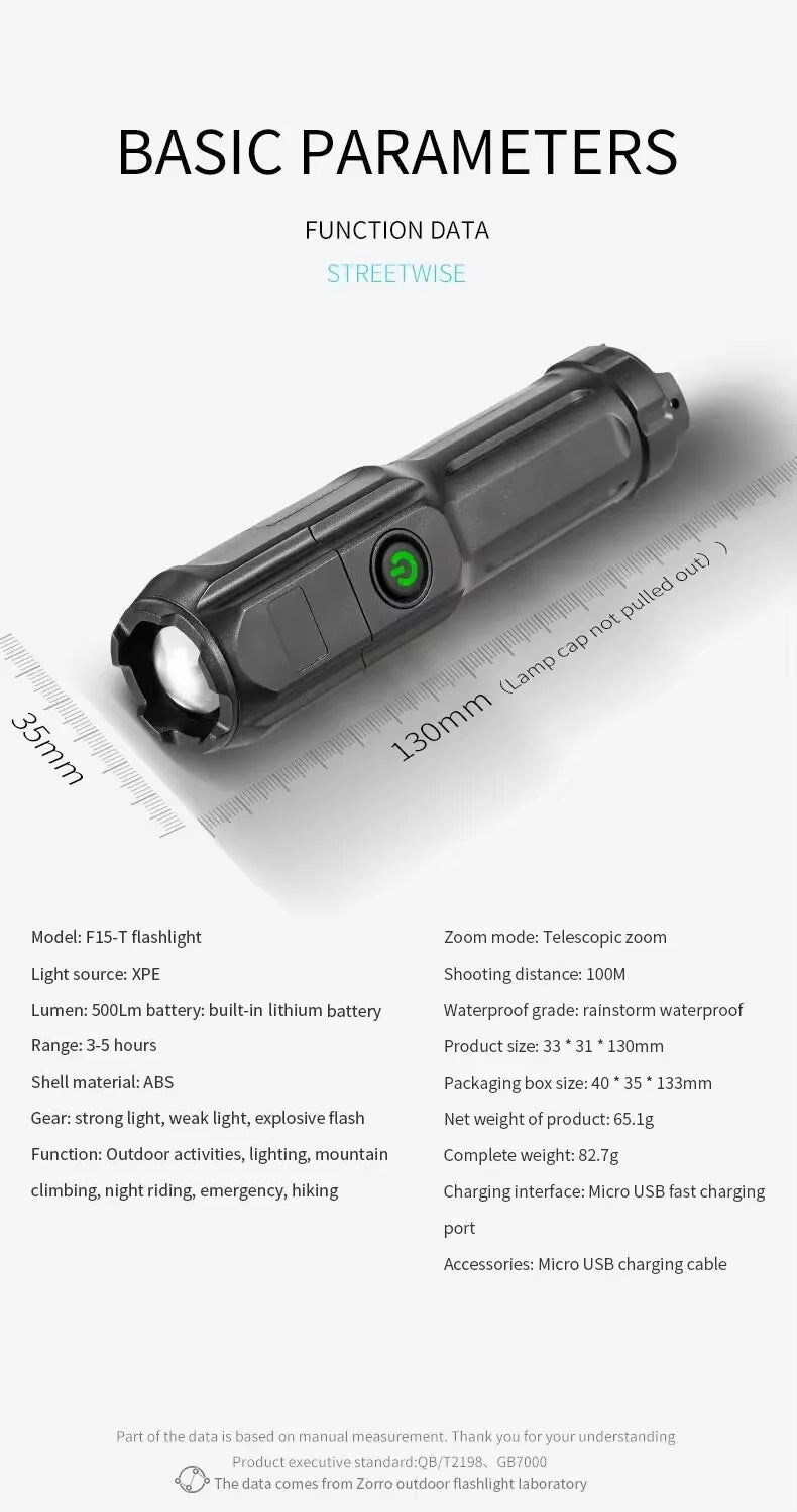 Oplaadbare LED-campingzaklamp met zoom