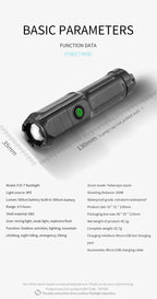 Oplaadbare LED-campingzaklamp met zoom