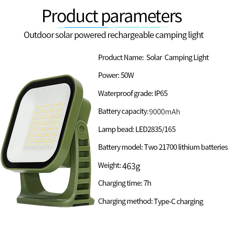 80w LED zonne-oplaadbare campinglamp met magneet en zoomfunctie