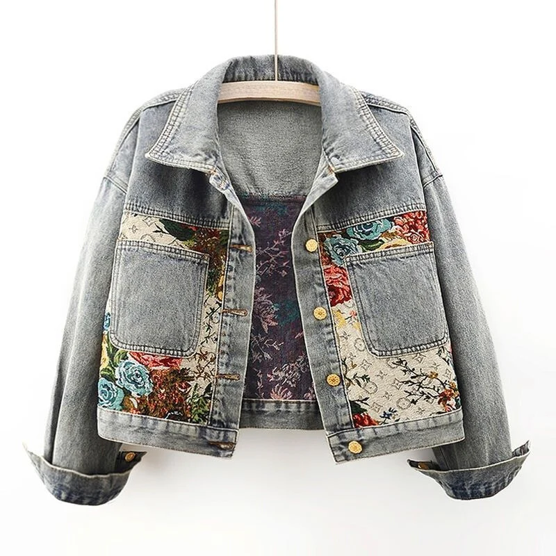Bloemen denim jack voor dames