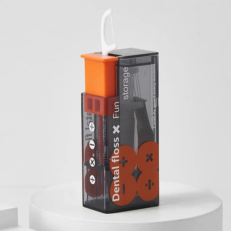 Draagbare flosdispenser met 10 automatisch uitwerpbare flossticks