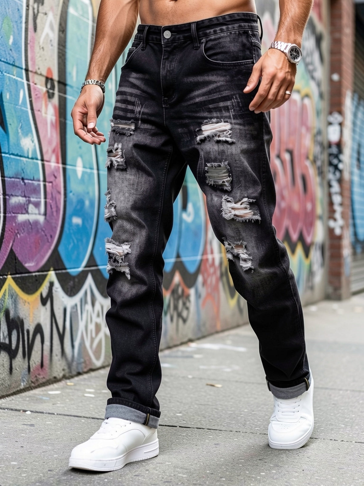 Rechte jeans met verwassen details