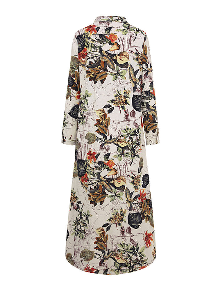 Boho maxi jurk met lange mouwen voor dames – casual lente herfst overhemdjurk