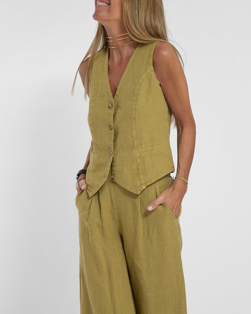 Linnen 2-Delige set met wijde broek en vest