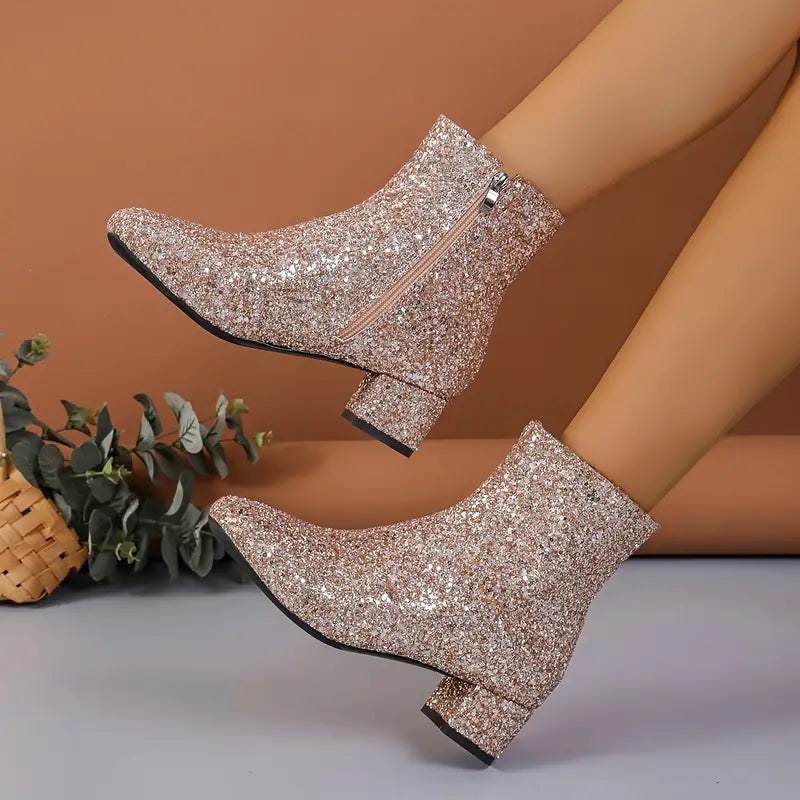 Dames glitter enkellaarsjes met hak