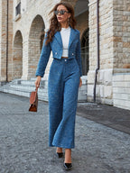 Gingham tweed pak met hoge taille