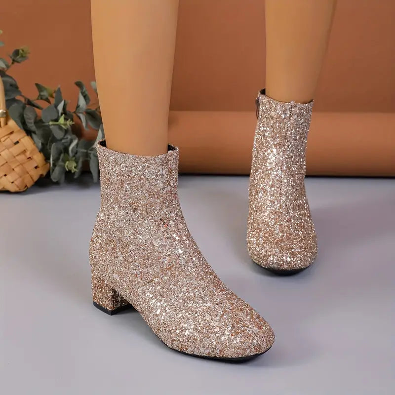 Dames glitter enkellaarsjes met hak