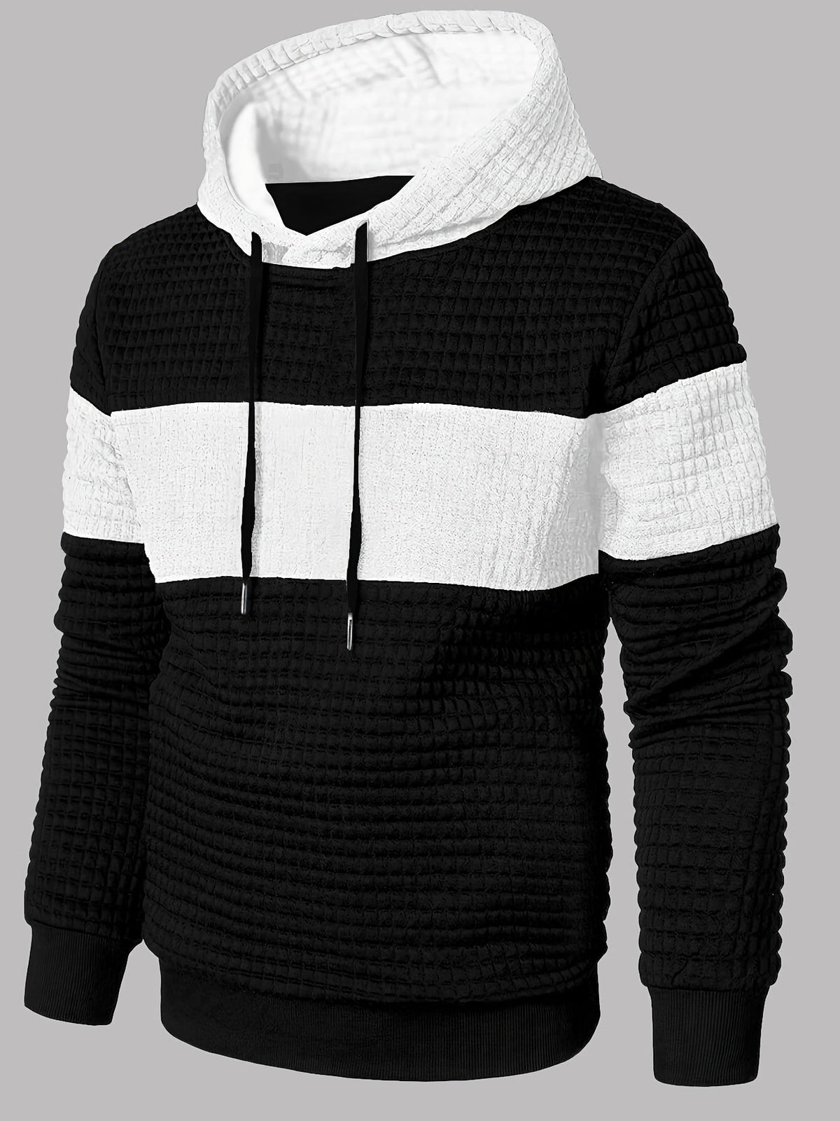 Tweekleurige hoodie met structuur en ribboorden