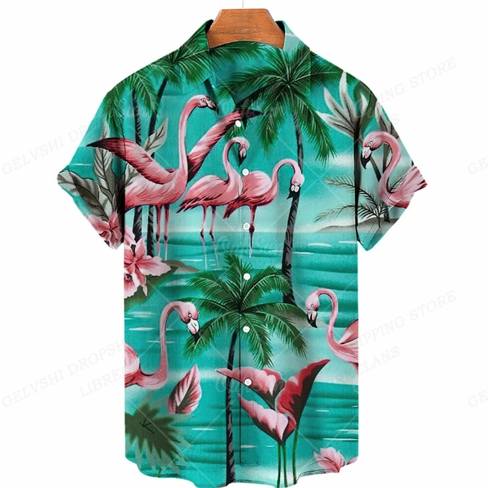 Tropisch 3D flamingo overhemd