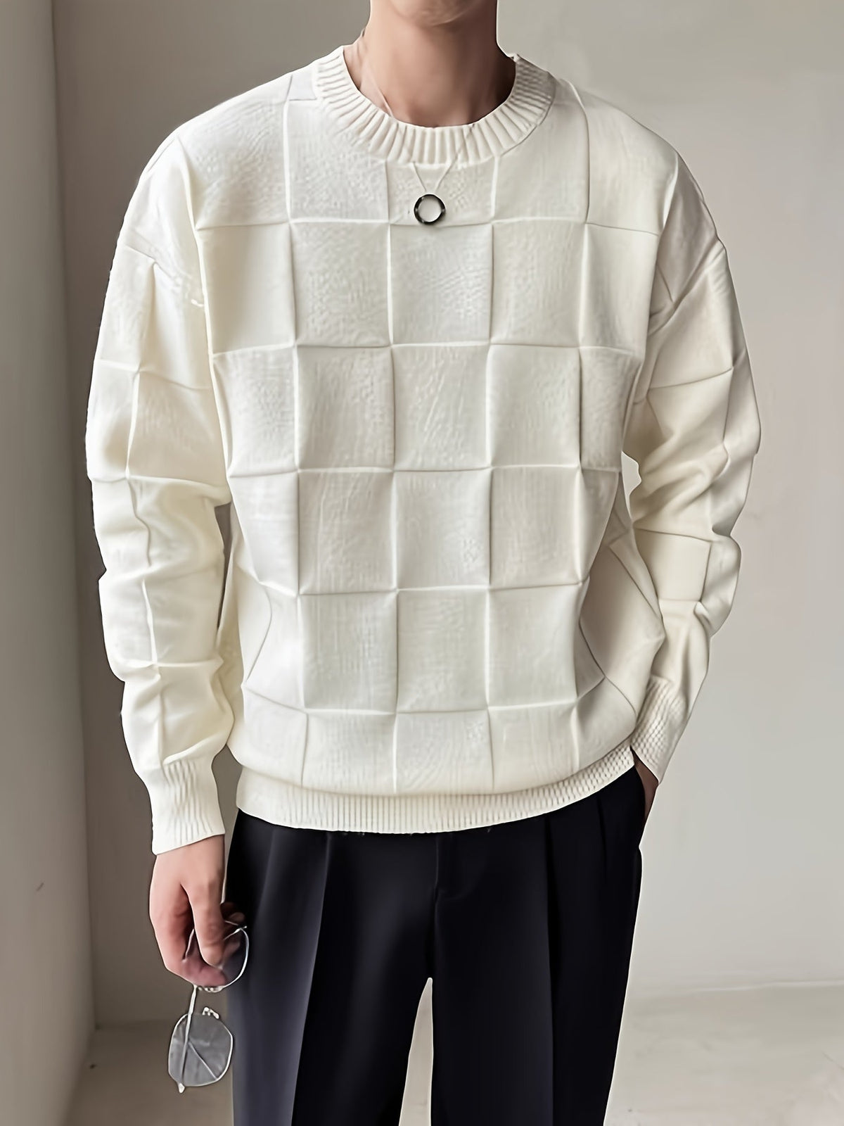 Gebreide sweater met ronde hals en stretch