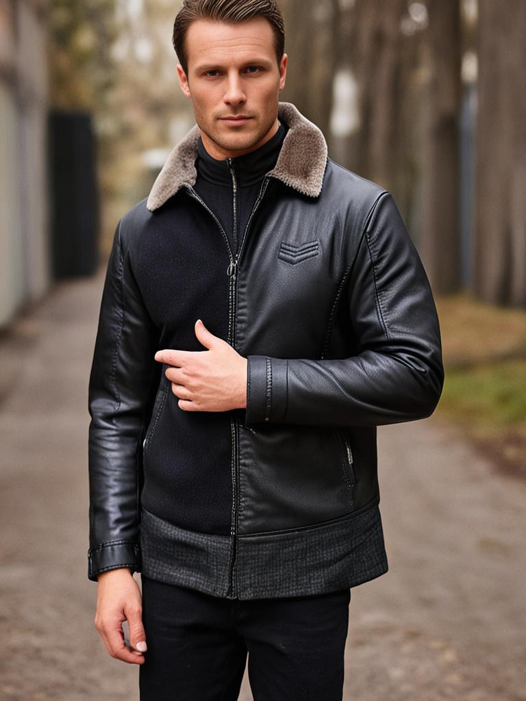 Leren herenjack met thermovoering