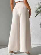 Beige high-waist wide-leg broek voor dames