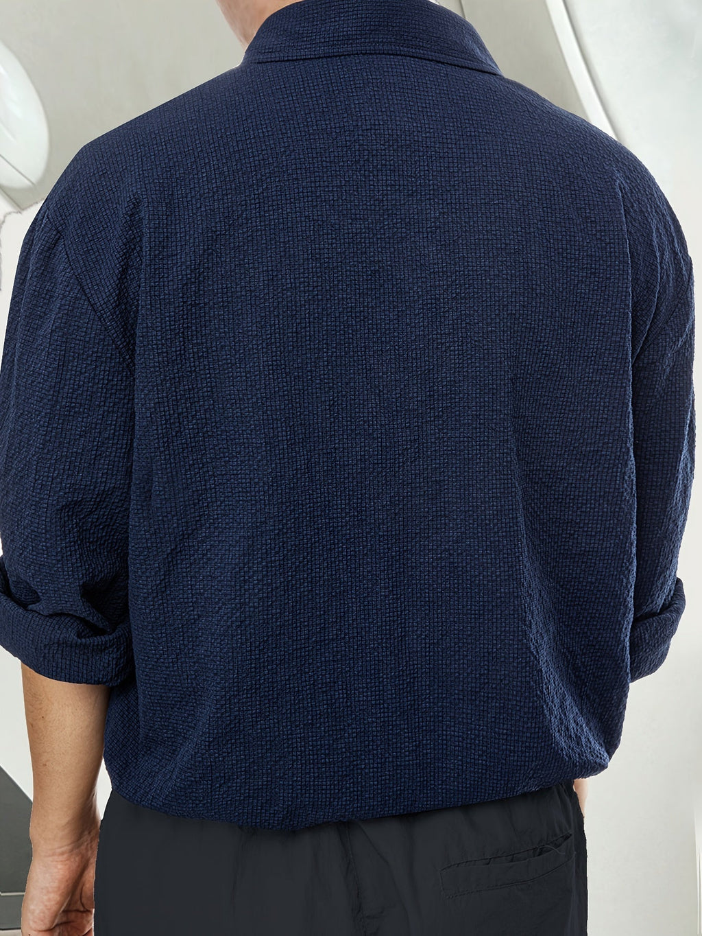 Donkerblauw heren overhemd met borstzak