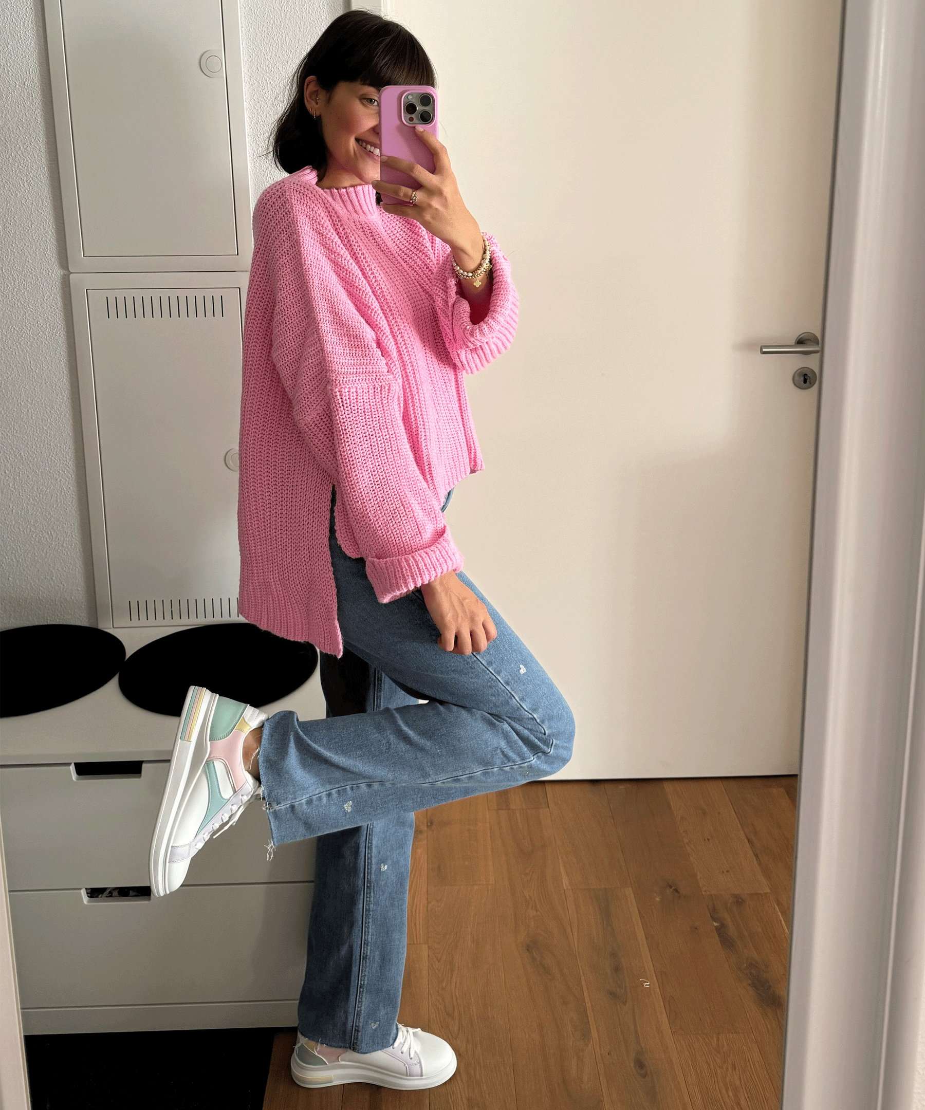 Dames stretch jeans met wijde pijpen en hartjesprint