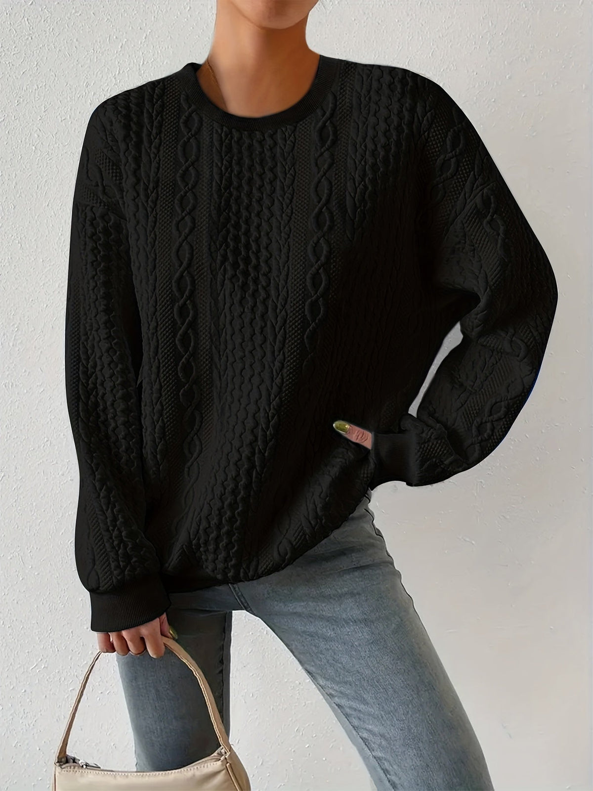 Sweatshirt met ronde hals en kabelmotief