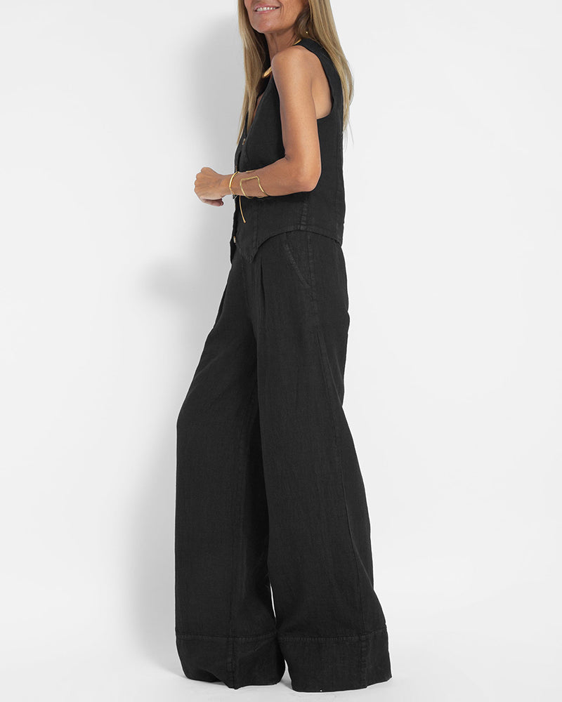 Linnen 2-Delige set met wijde broek en vest