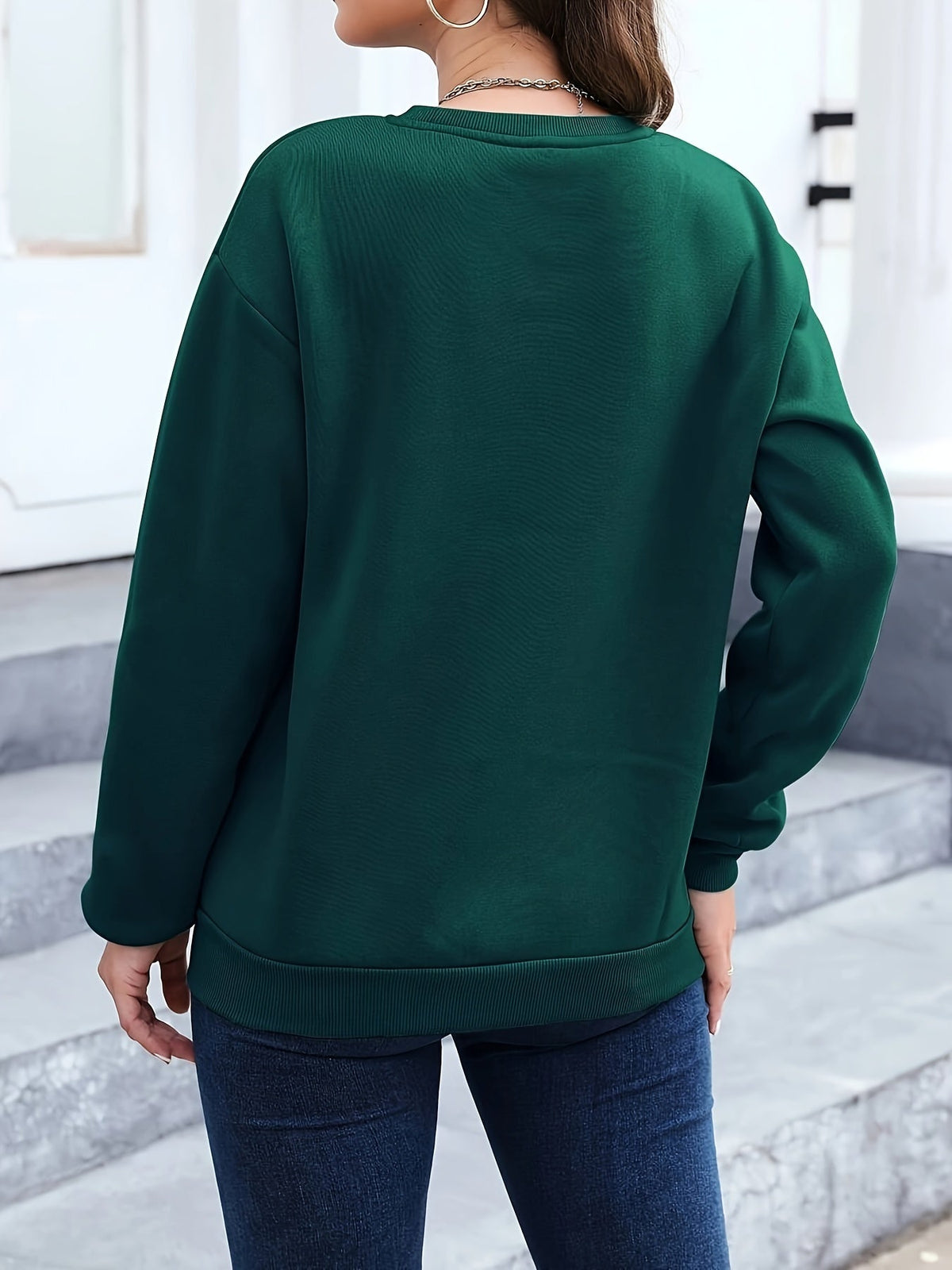 Casual sweatshirt met verenprint