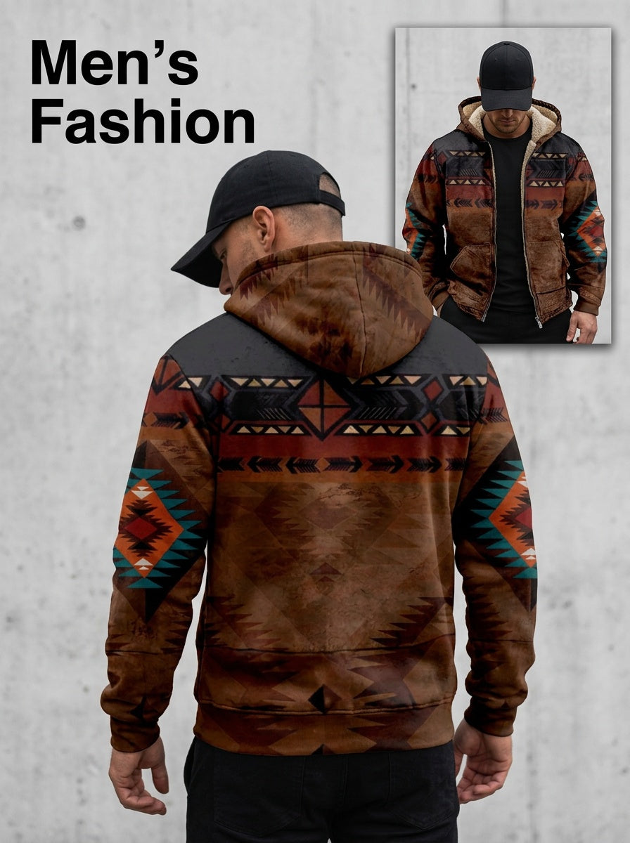 Gevoerd capuchonjack met print in Amerikaanse zuidweststijl