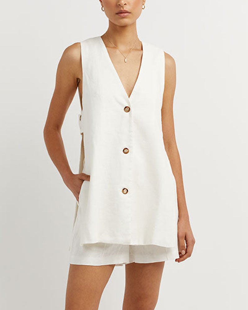 Dames zomerset met mouwloze gilet en hoge taille shorts