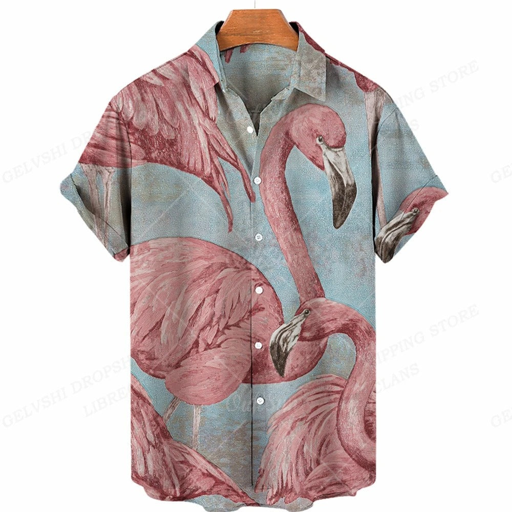 Tropisch 3D flamingo overhemd
