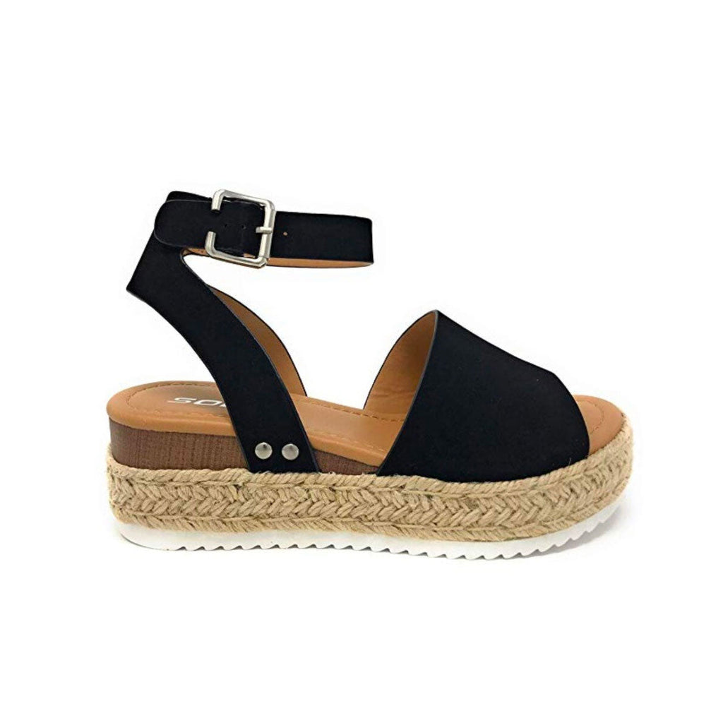 Dames plateau espadrille sandalen met sleehak & bandjes