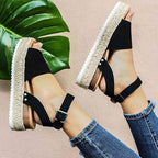 Dames plateau espadrille sandalen met sleehak & bandjes