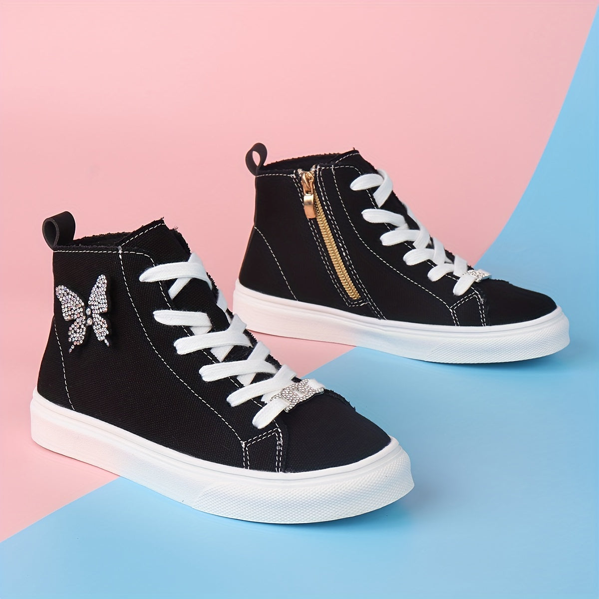 Hoge canvas kindersneakers Lunel met vlinderstrik