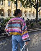 Gestreepte cardigan met open design
