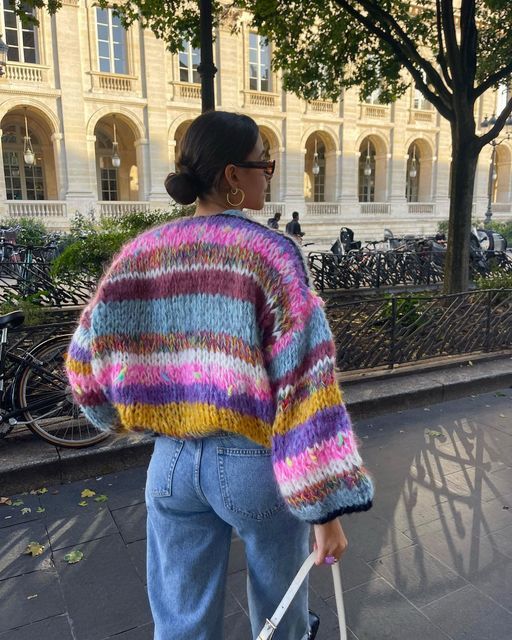 Gestreepte cardigan met open design