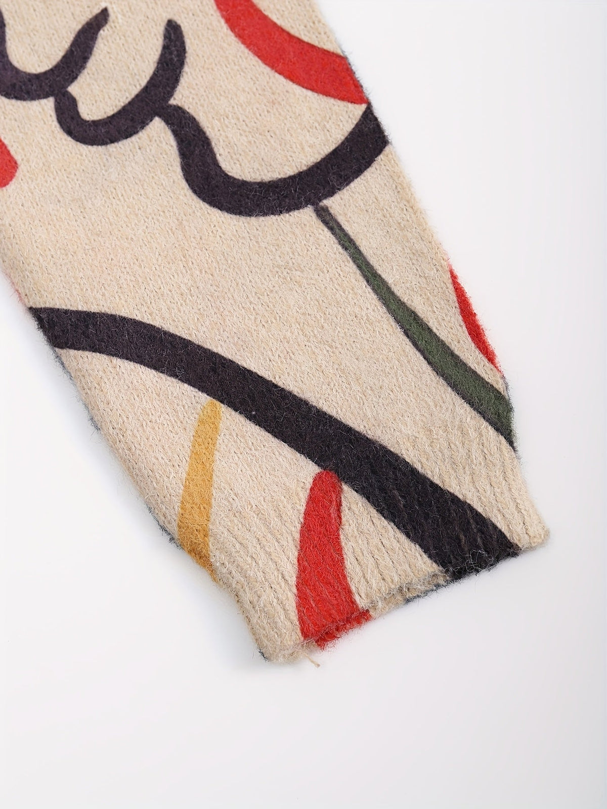 Ruime gebreide trui met abstracte lijnprint