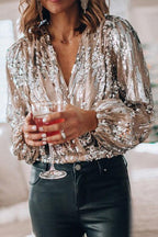 Fonkelend & stijlvol dames glitter V-hals lange mouwen top
