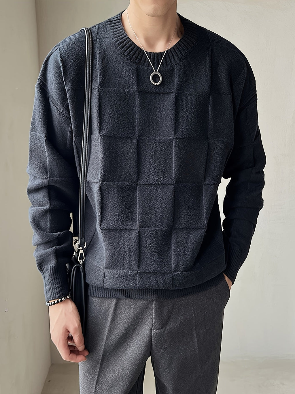 Gebreide sweater met ronde hals en stretch