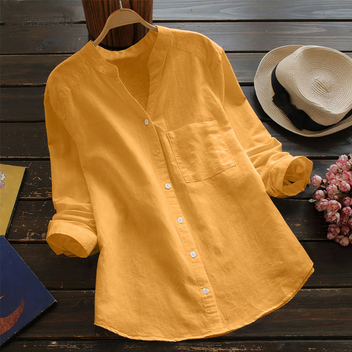 Luchtige katoenen linnen dames blouse