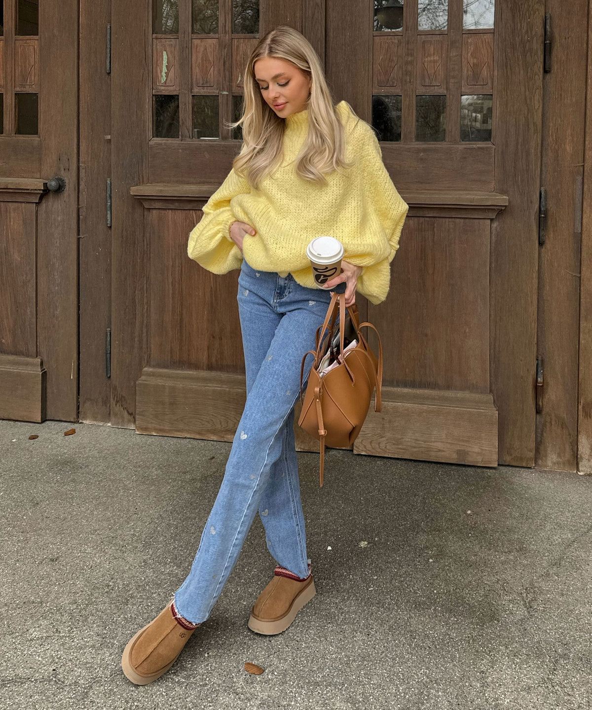 Dames stretch jeans met wijde pijpen en hartjesprint — afbeelding 12